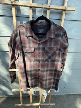 Pendleton Brown and Gray Plaid Wool Board Shirt